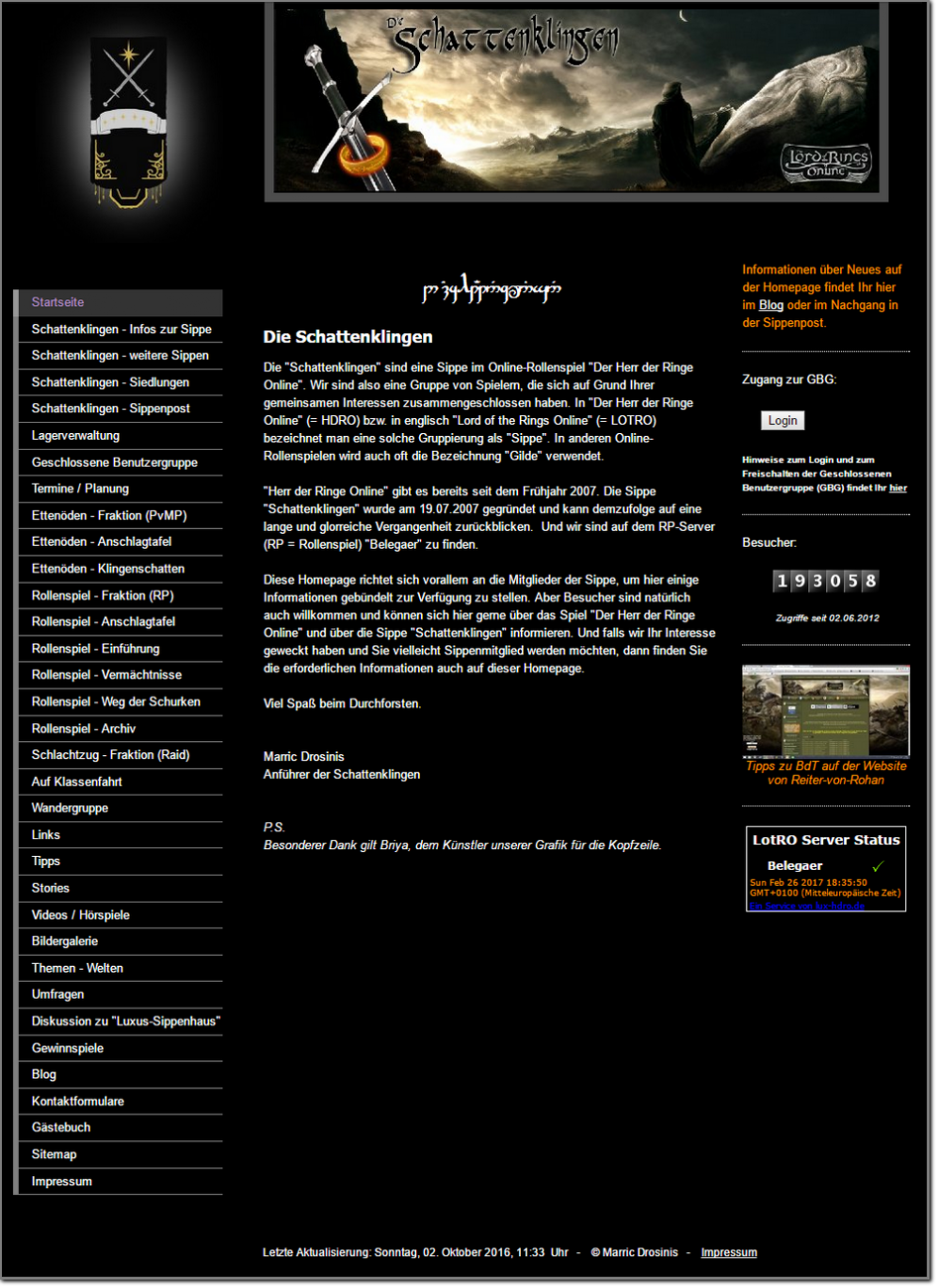 Startseite der alten Website